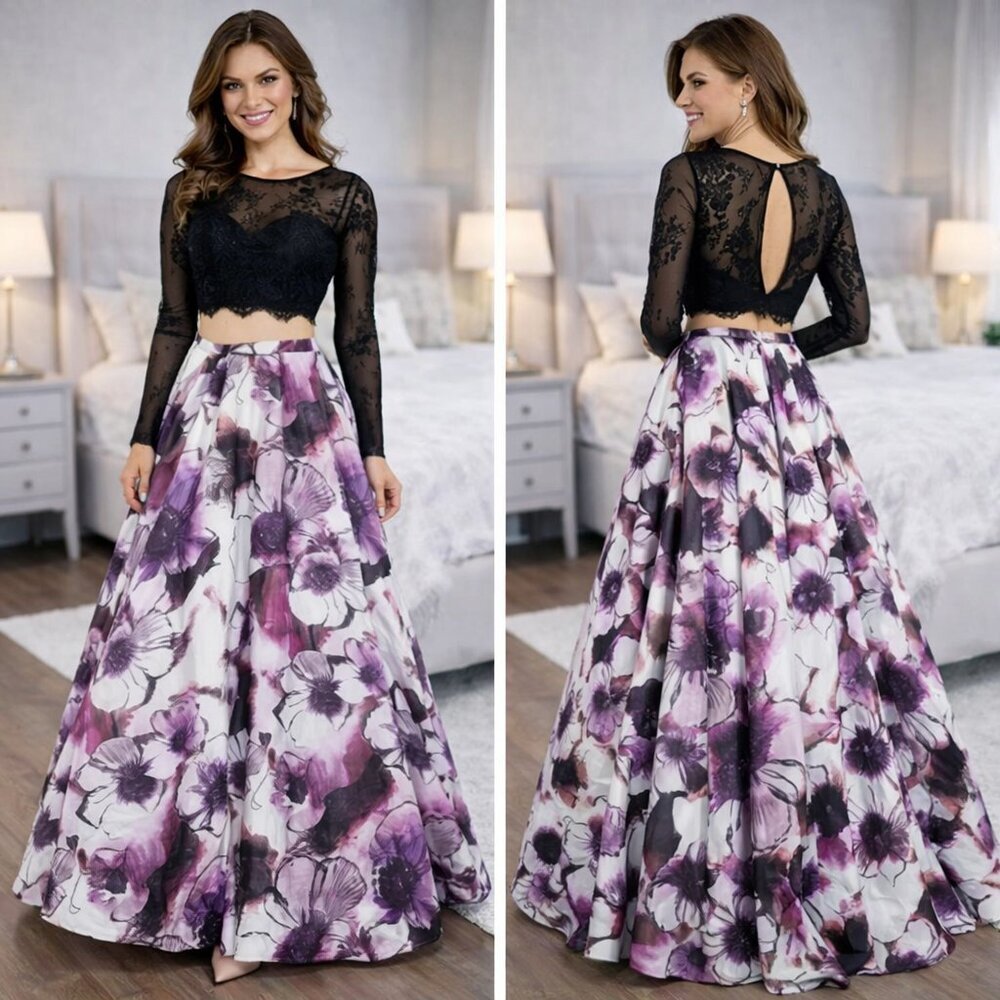NWT Rachel Allan Two Piece Black Purple Formal Gown $538